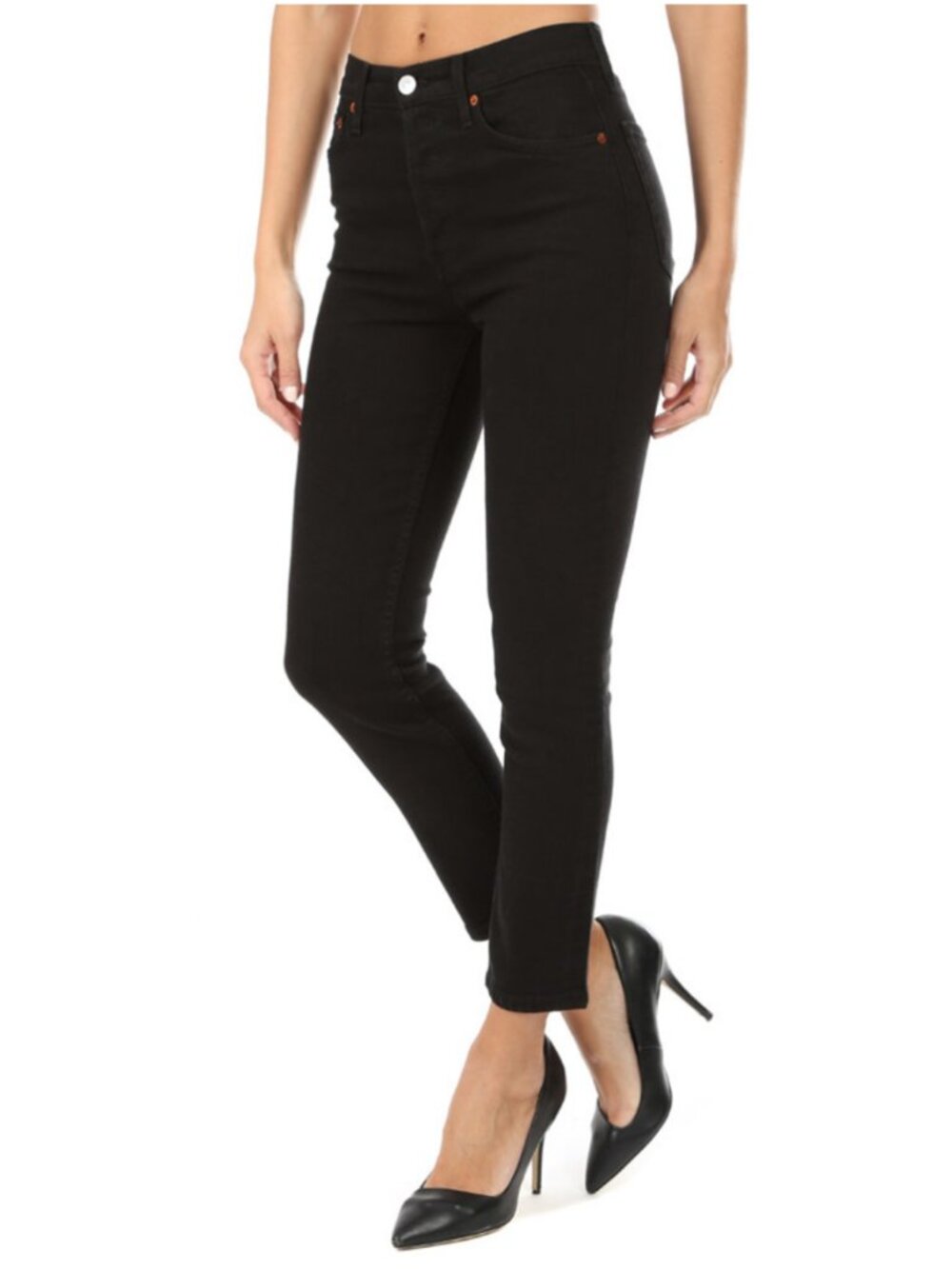 Re/done High Rise Ankle Crop Jean - Black